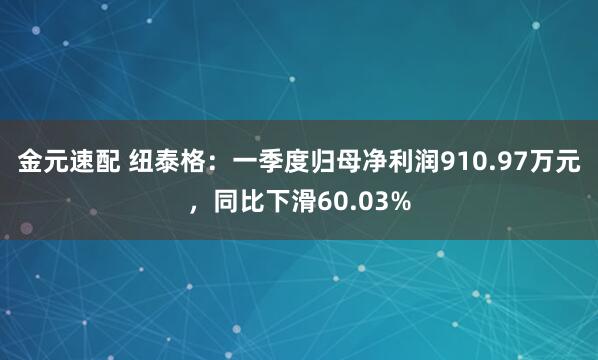 金元速配 纽泰格：一季度归母净利润910.97万元，同比下滑60.03%
